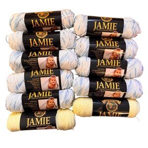 Lion Brand Jamie 11 Skeins Yarn Lot 9 Baby Blue Print 2 Pastel Yellow 1870 Yards